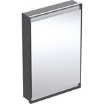 Armario con espejo Geberit ONE con ComfortLight y una puerta, montaje empotrado, 90 cm de altura: B=60cm, Negro mate / Aluminio con pintura polvo al horno, Puerta=Lado de fijación a la derecha